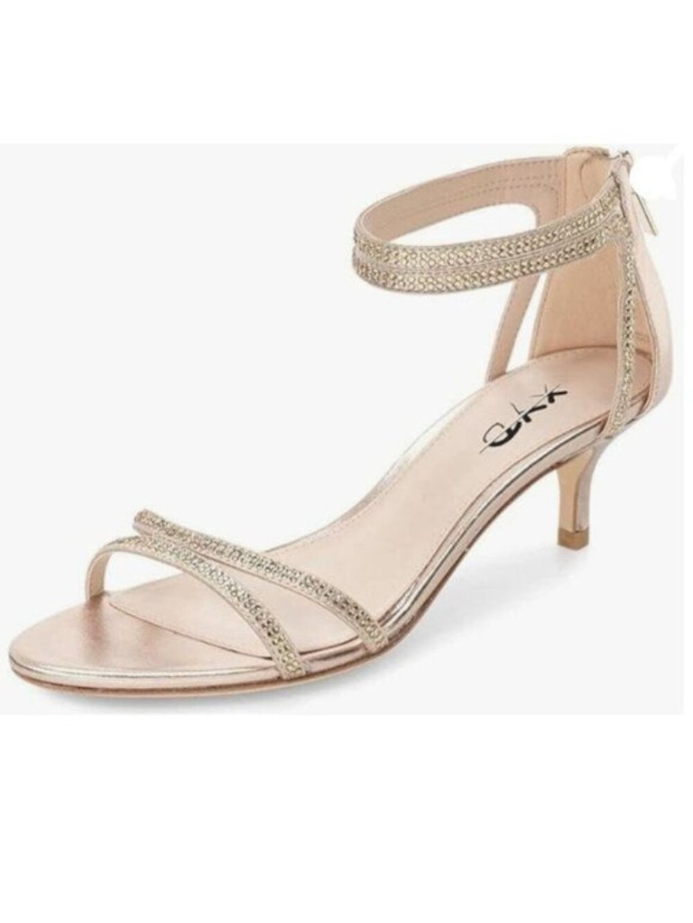 XYD Gold Open Toe Low Heel Strappy Rhinestone Ankle Strap Wedding Dress Sandals